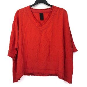 Kedem Sasson Raw Edge Boxy V-Neck Dolman Top